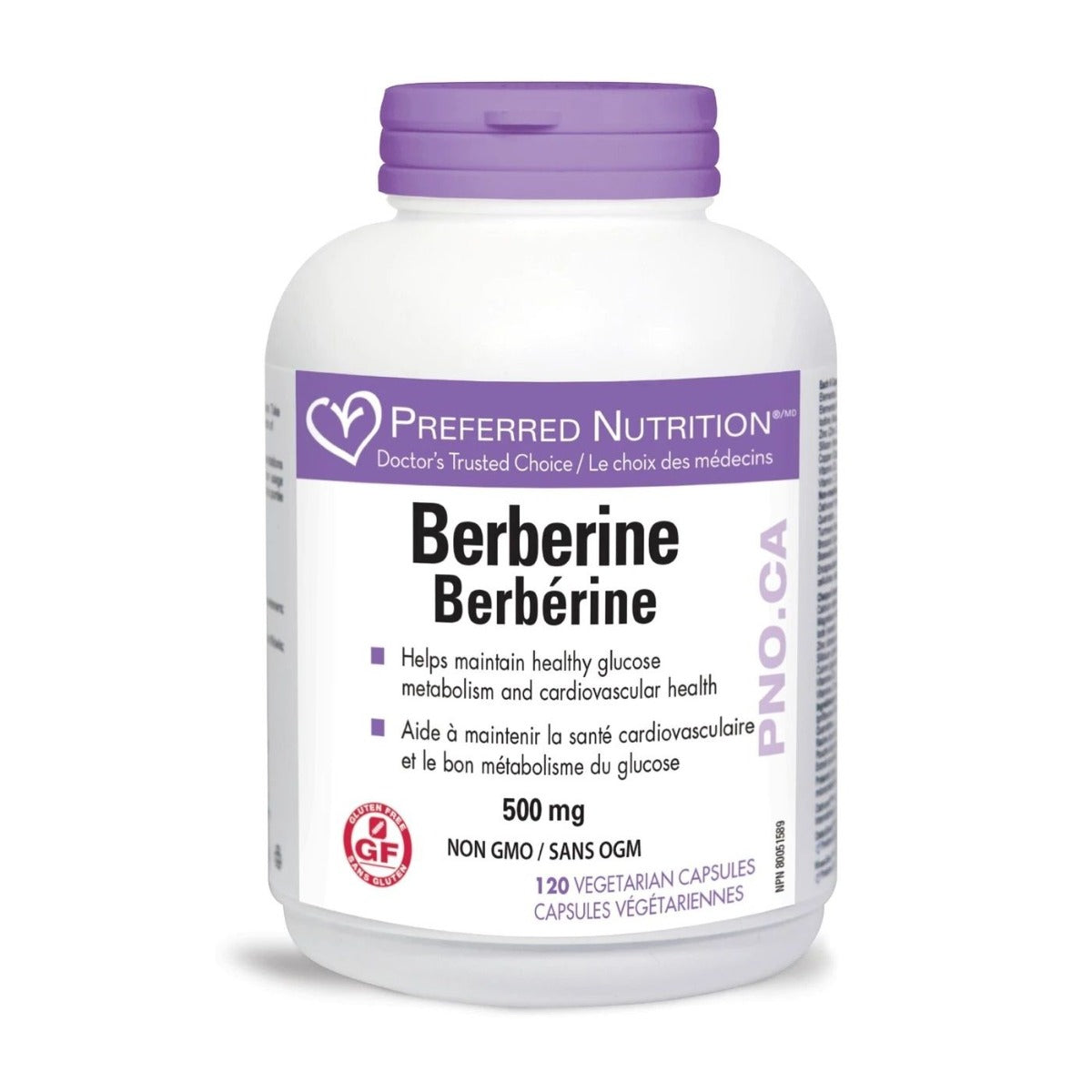 Preferred Nutrition Berberine 500mg 120s product image - Bottle of 120 vegetable capsules