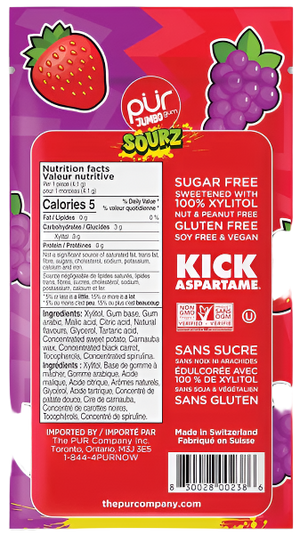 Pur Gum Jumbo Sourz Strawberry Grape 20pc