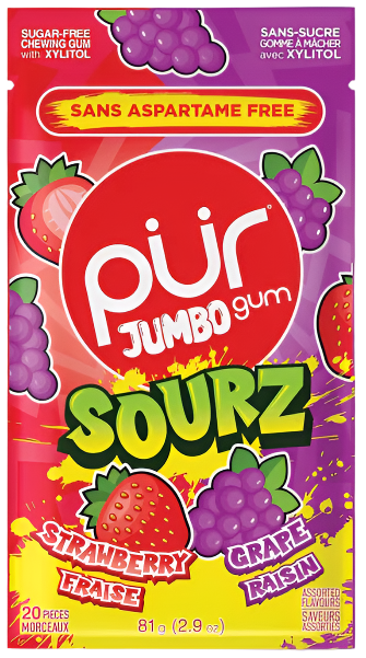 Pur Gum Jumbo Sourz Strawberry Grape 20pc