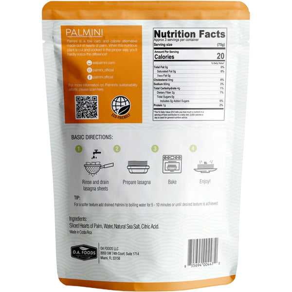 Palmini Low Carb Lasagna Noodles 227g - Fiddleheads Health and Nutrition