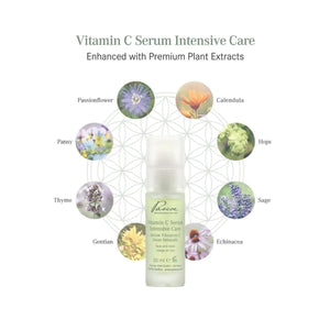 Pascoe Vitamin C Serum Intensive Care is enhanced with premium plant extracts: Passionflower, Calendula, Hops, Sage, Echinacea, Gentian, Thyme and Pansy.
