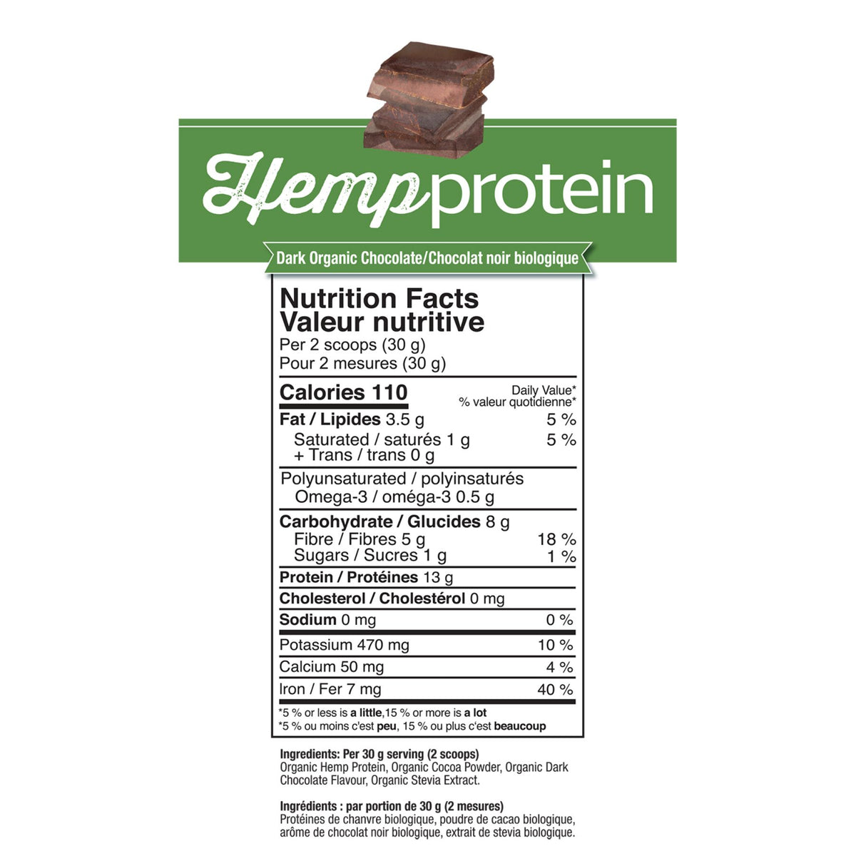 Prairie Naturals Organic Hemp Protein - Dark Chocolate 400g