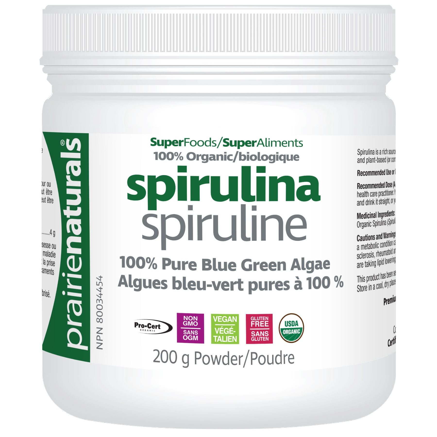 Prairie Naturals Organic Spirulina Powder 200g