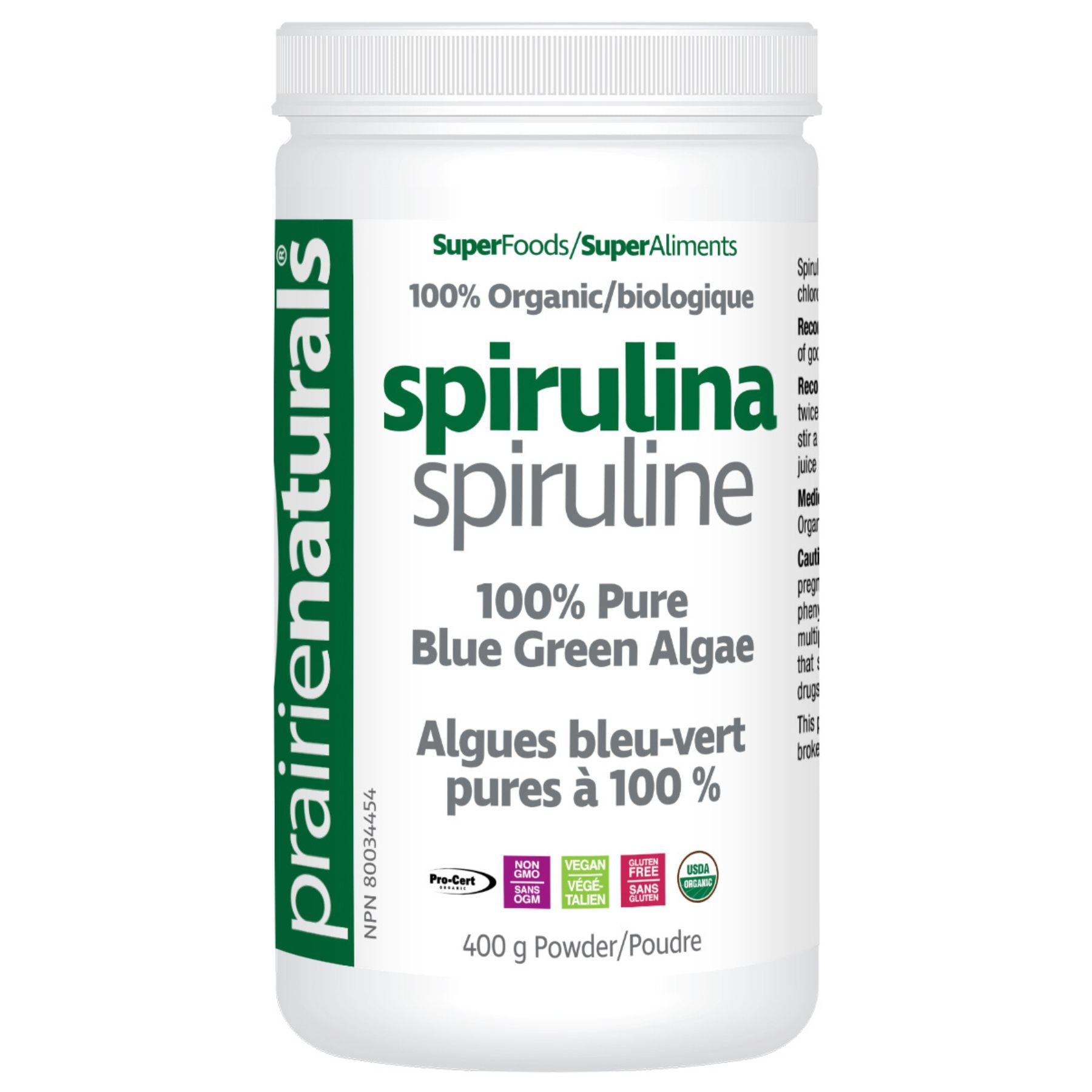 Prairie Naturals Spirulina Powder 400g