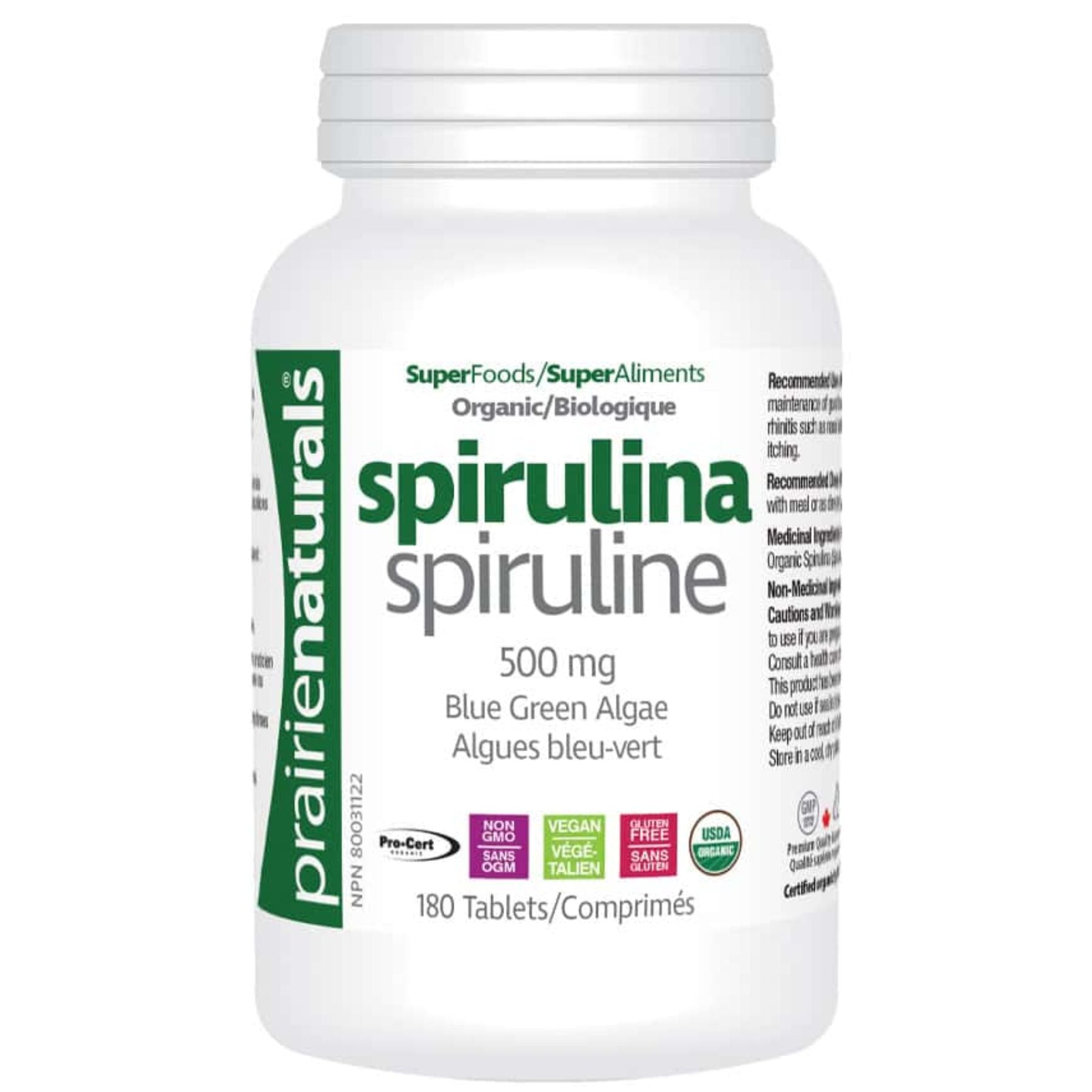 Prairie Naturals Organic Spirulina 180s (Tablets)