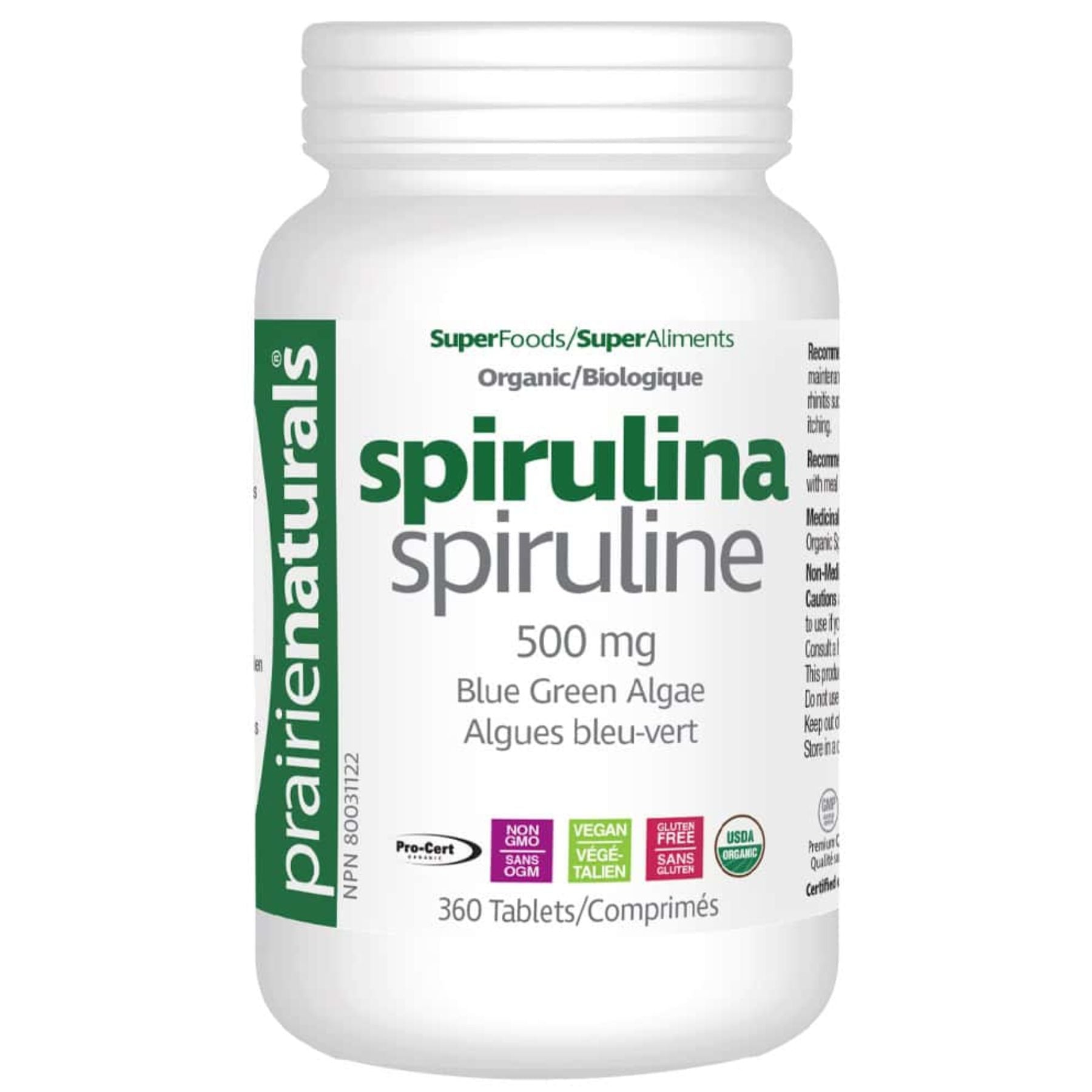 Prairie Naturals Organic Spirulina 360s (Tablets)