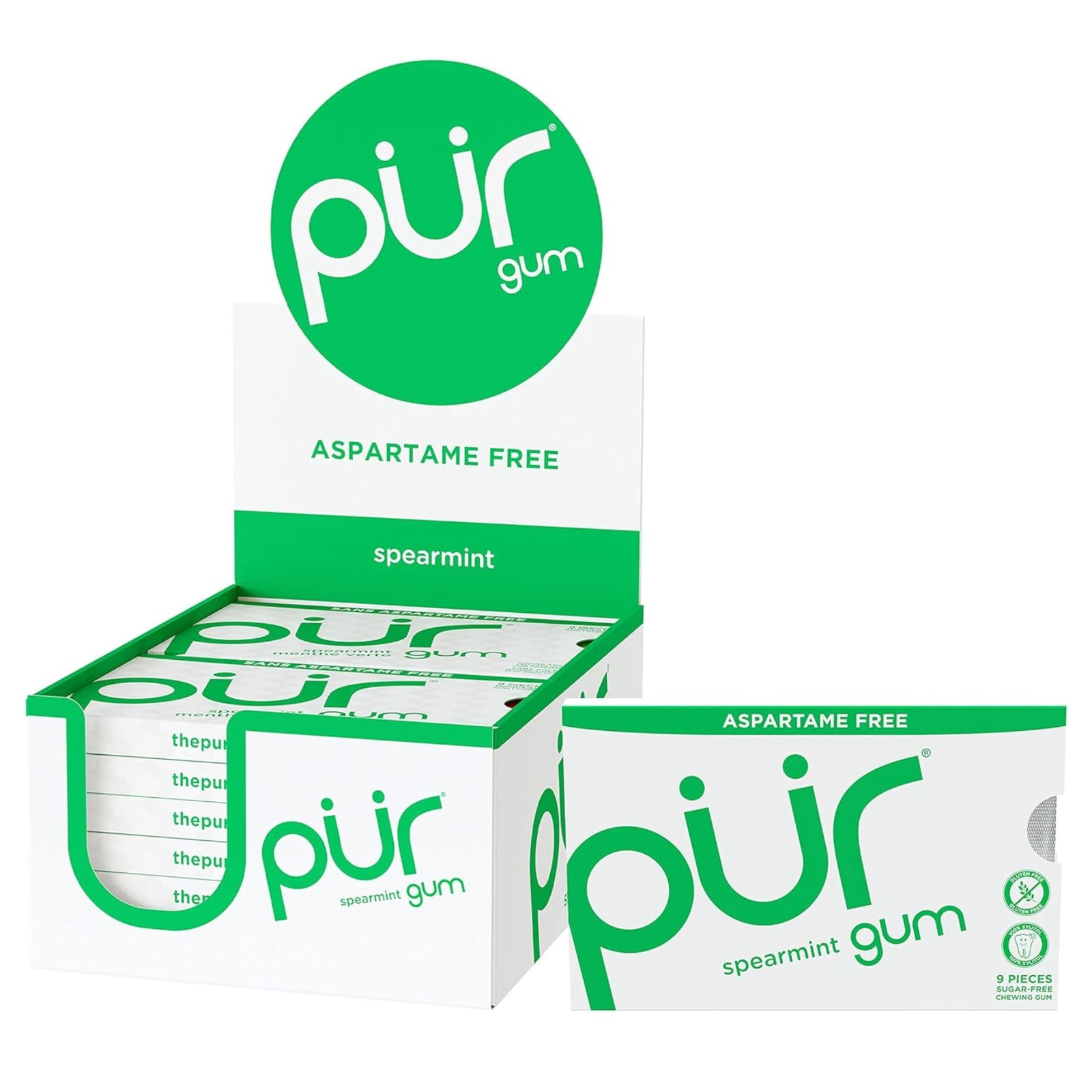 PUR Gum Spearmint 9pcs (Pack of 12)