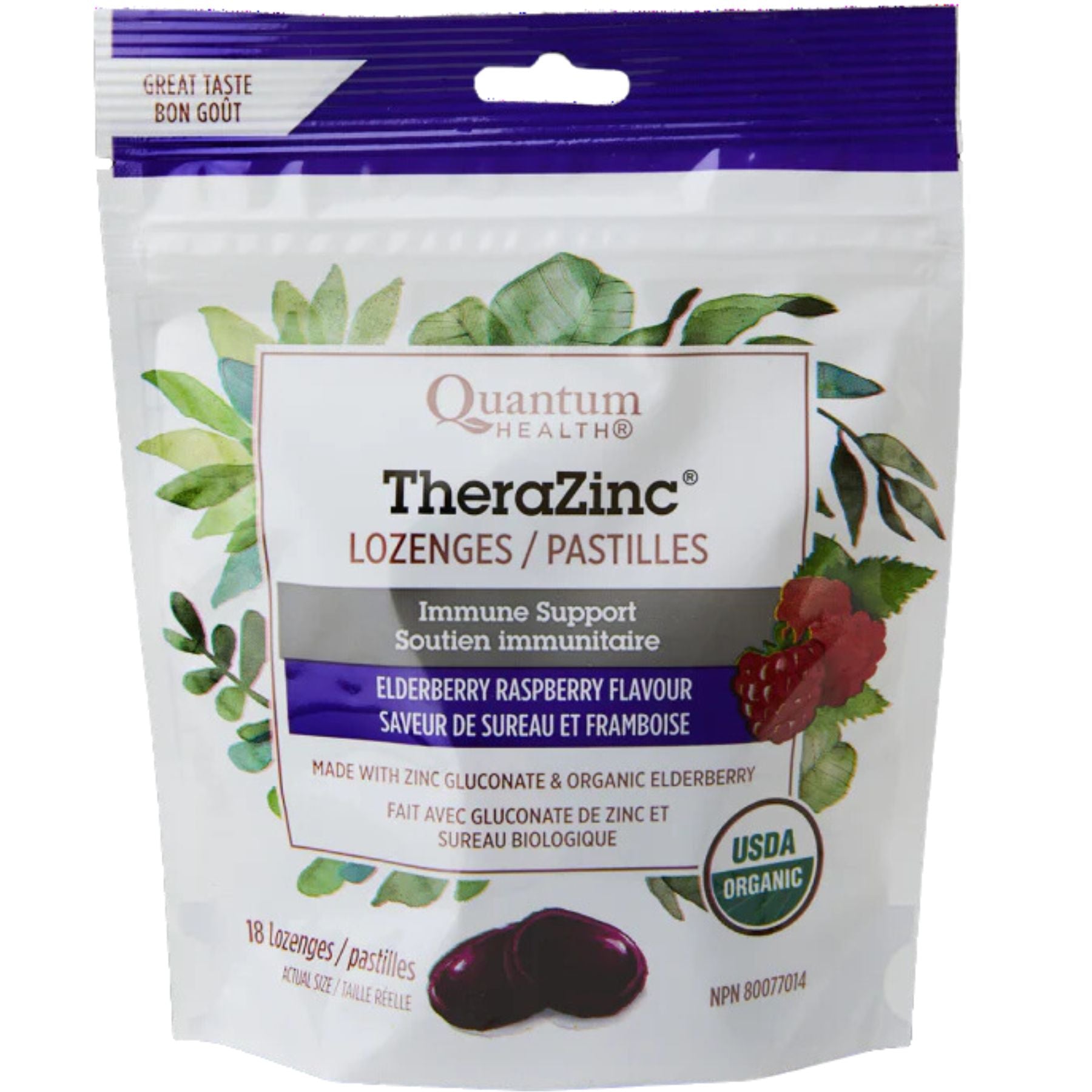 Quantum TheraZinc Elderberry Raspberry Flavour Lozenges 18s