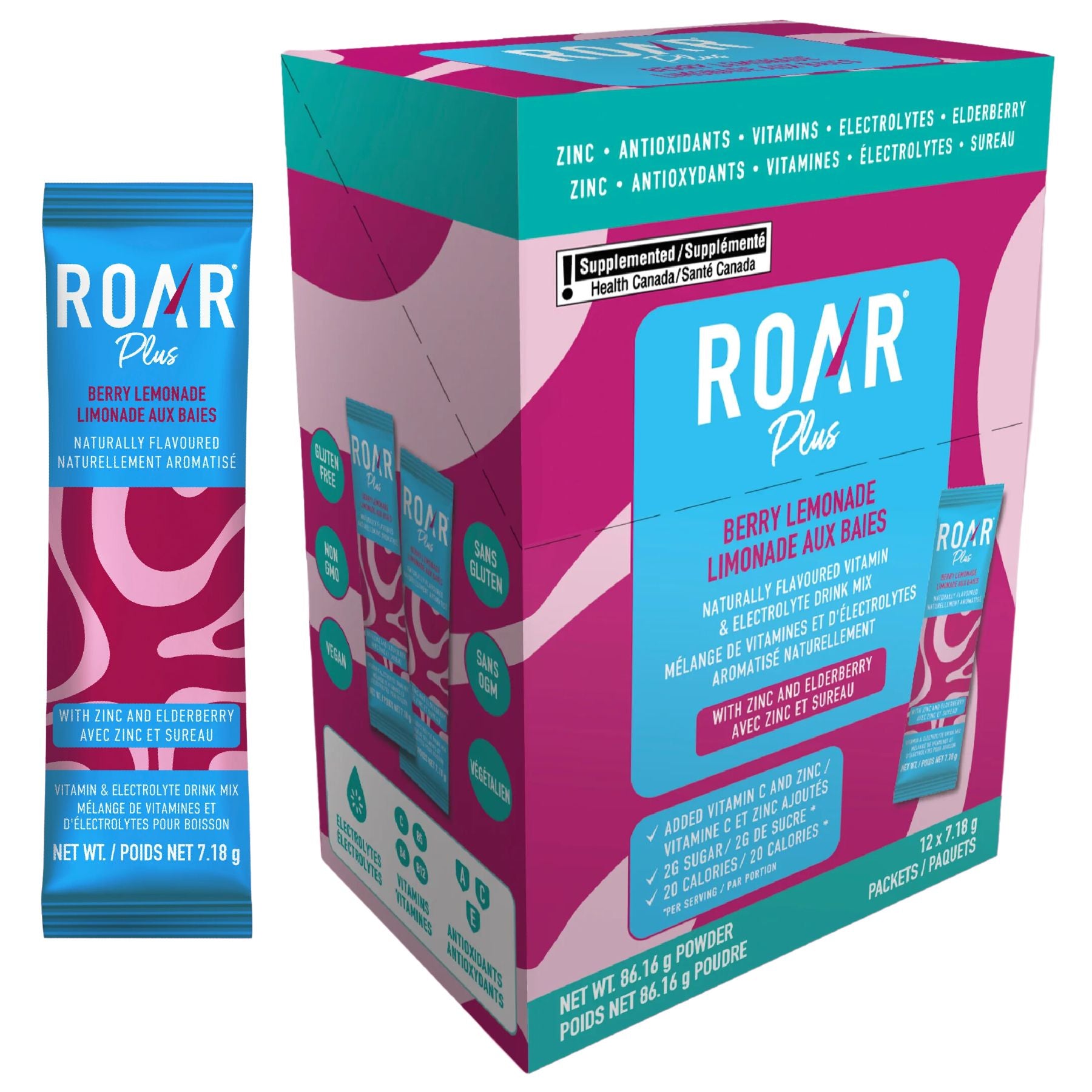 ROAR Plus Hydration Powder Berry Lemonade (12 Pack)