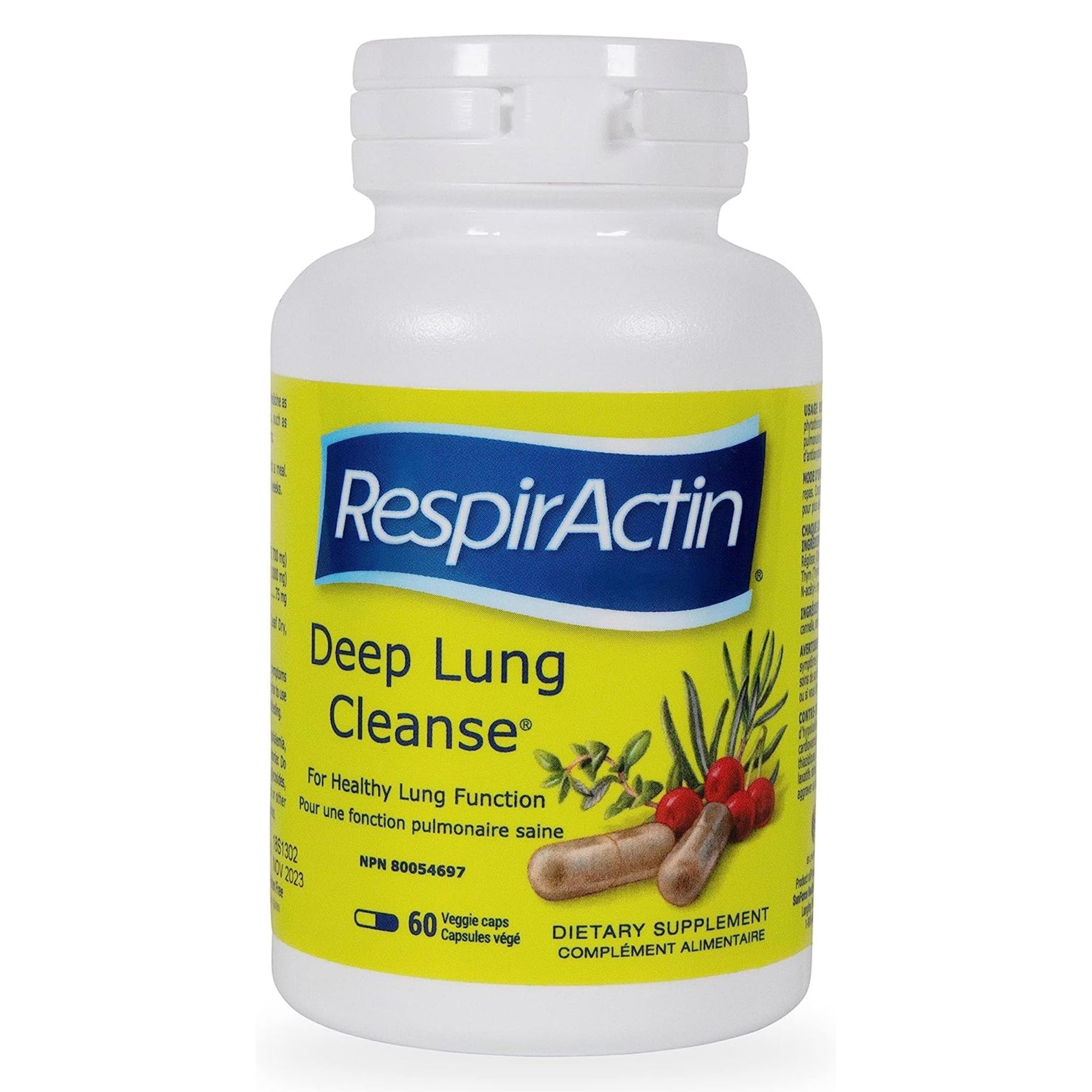 Image of Respiractin Deep Lung Cleanse 60 capsules, a natural supplement for respiratory health, available at Fiddleheads Health and Nutrition.