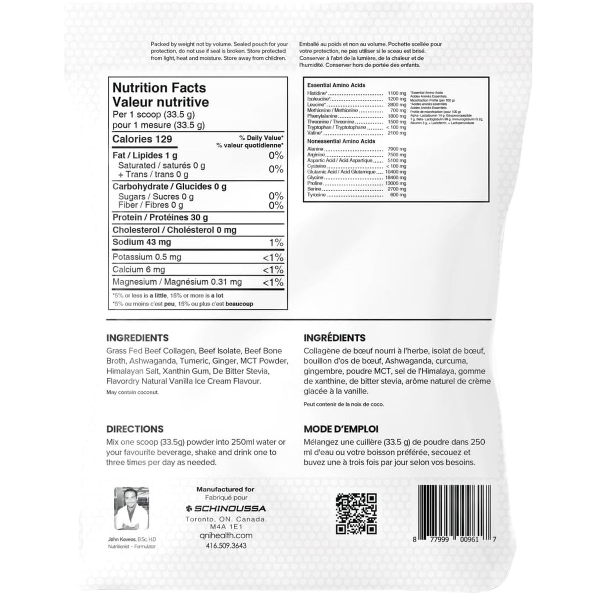 Schinoussa Grass-Fed Beef Protein Powder Vanilla Ice Cream 910g