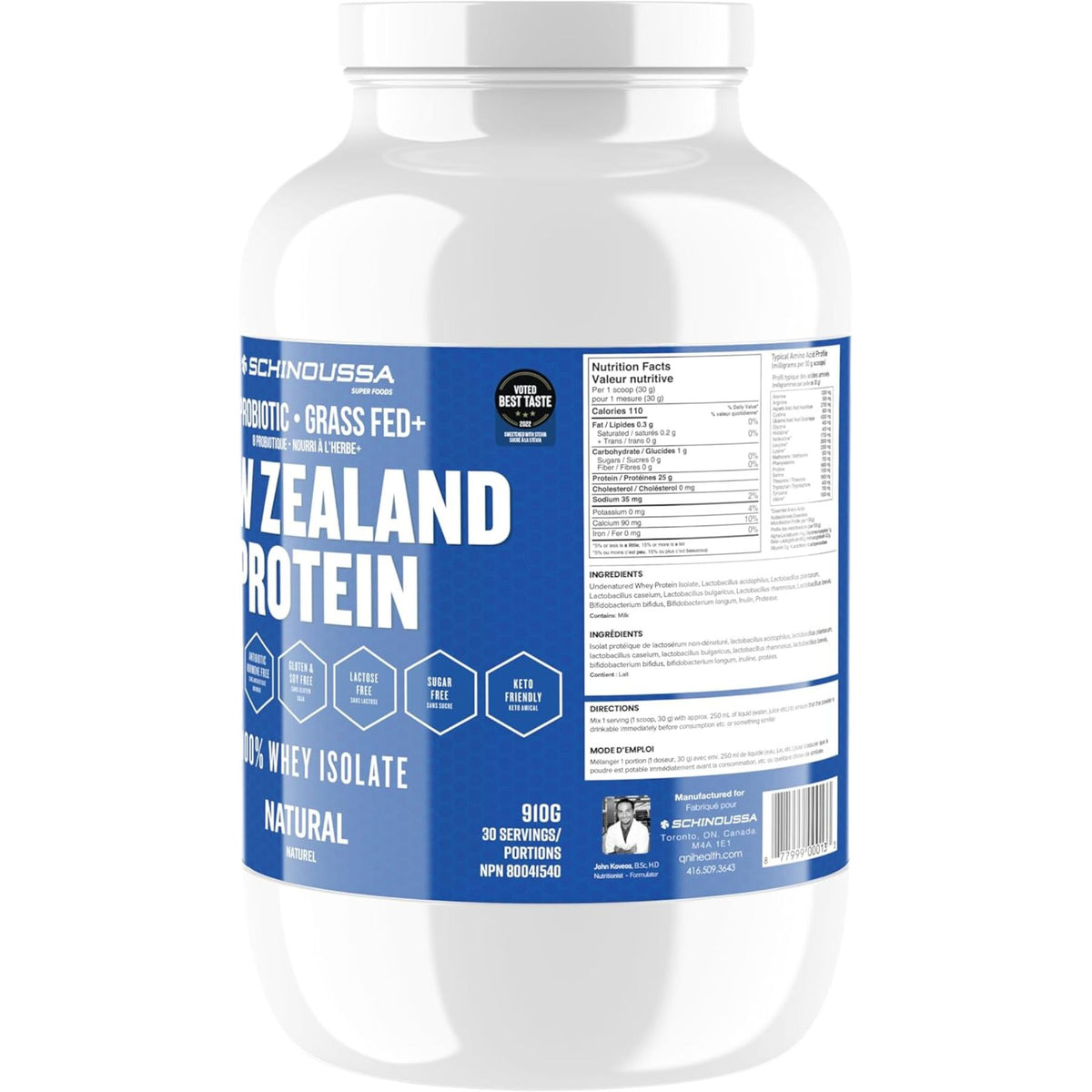 Schinoussa New Zealand Probiotic Whey Isolate Natural 910g