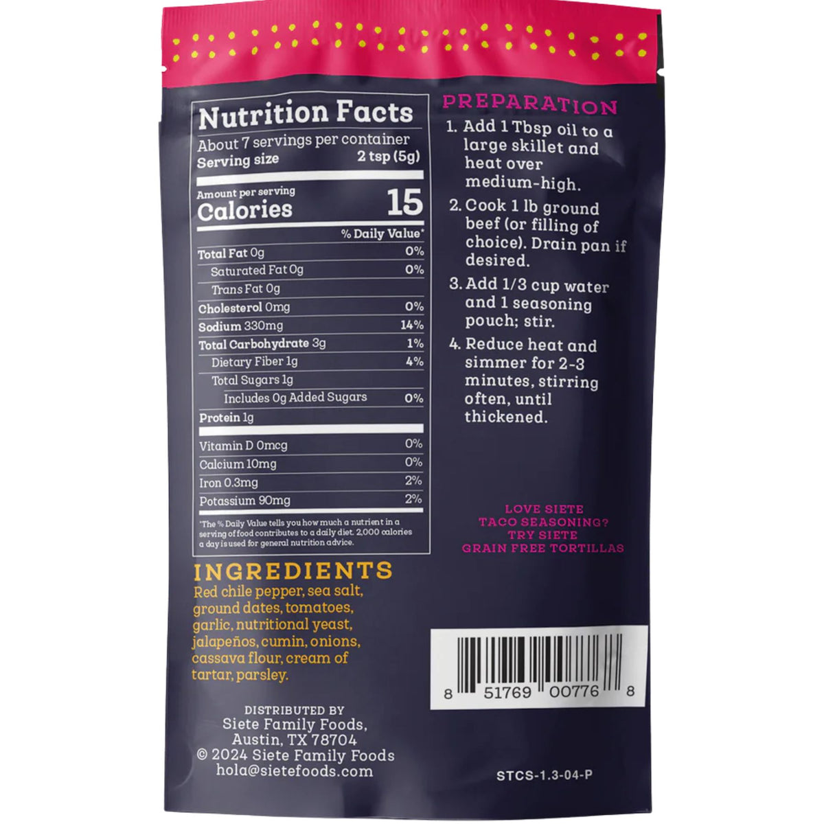 Siete Spicy Taco Seasoning 37g