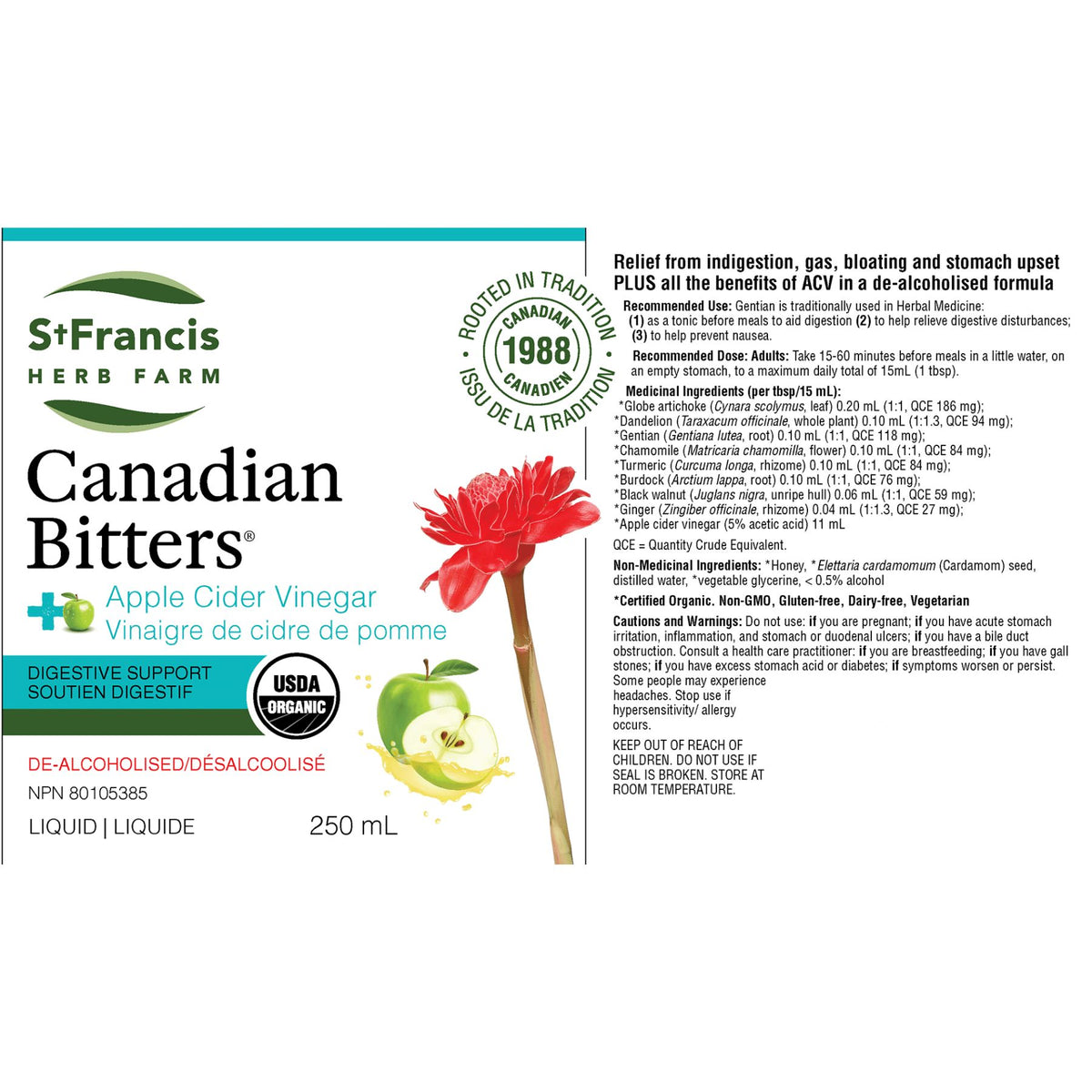 St. Francis Canadian Bitters + Apple Cider Vinegar 250ml