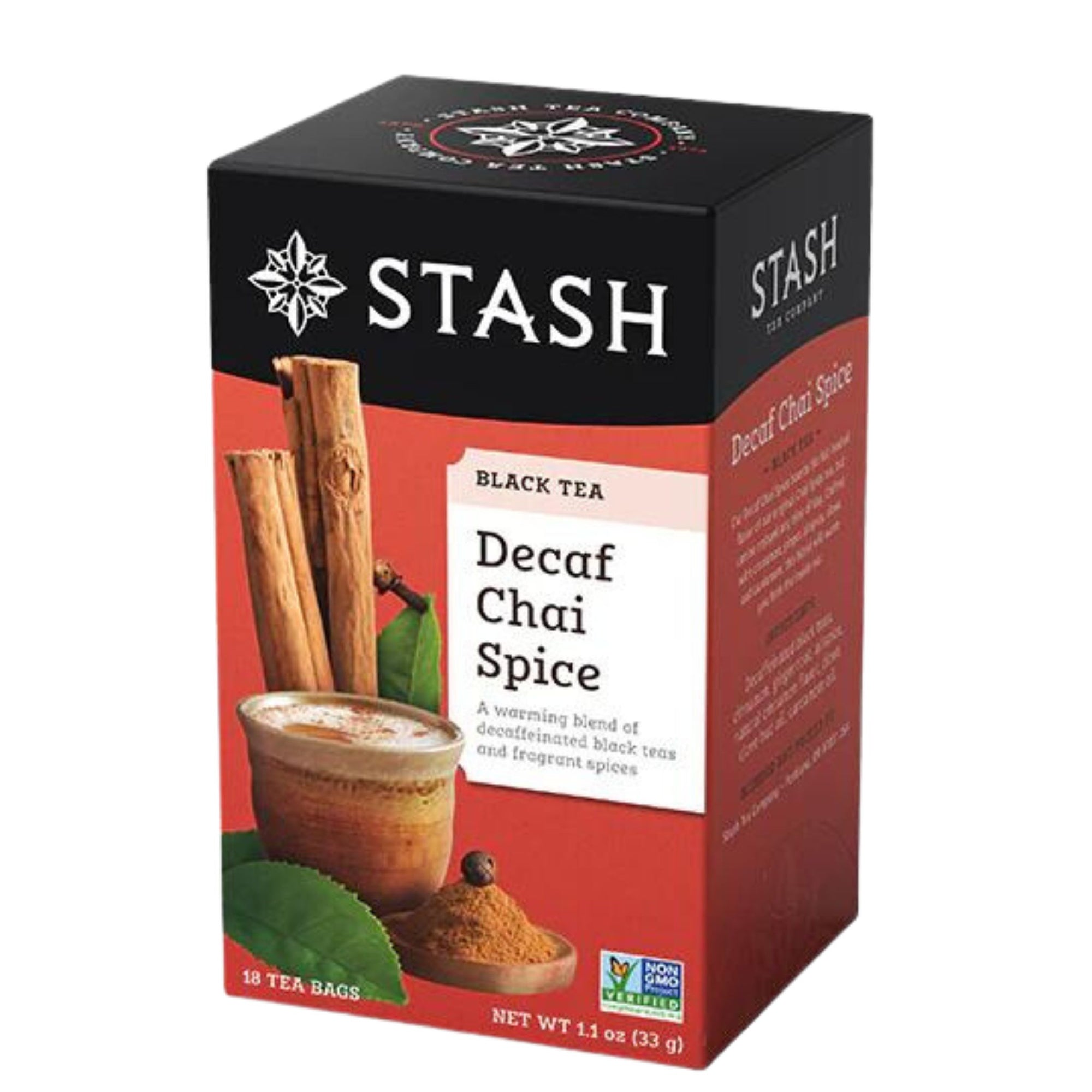 Stash Decaf Chai Spice Black Tea - 18 tea bags in a box - A warming blend of decaffeinated black teas and fragrant spices. 