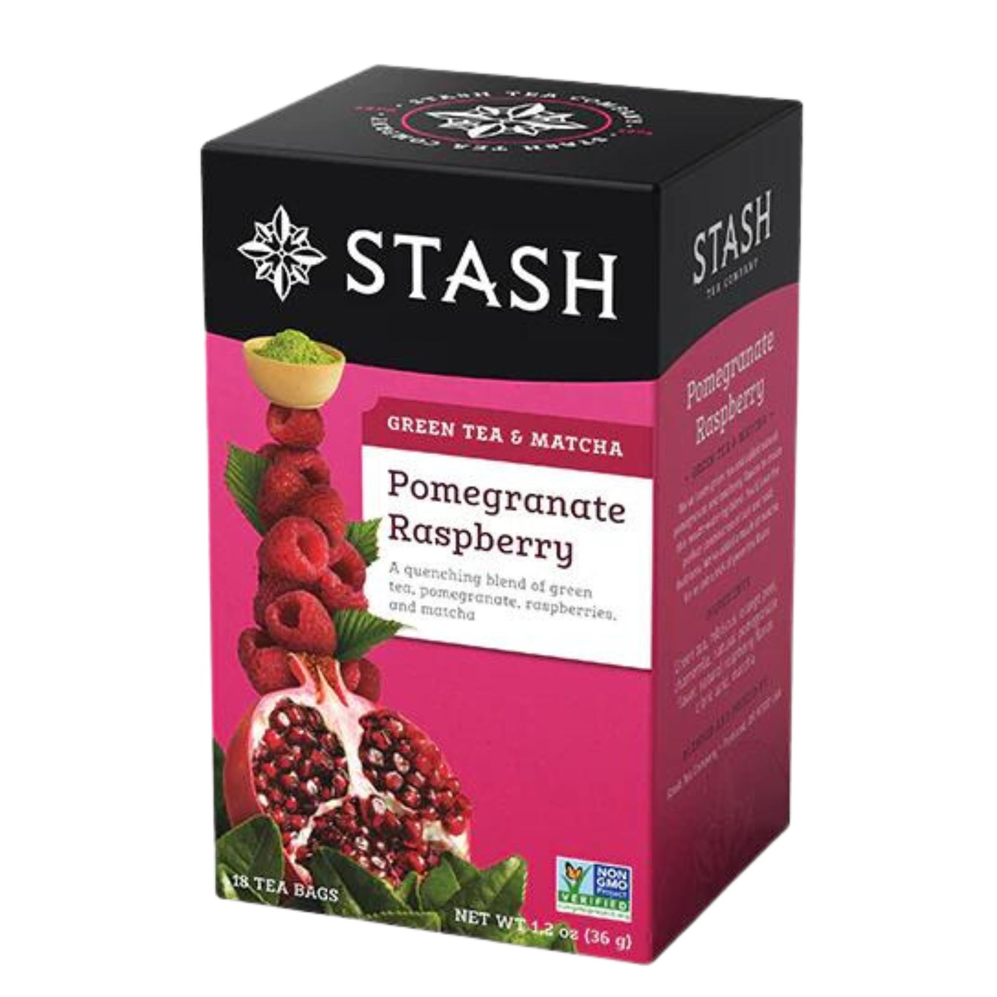 Stash Pomegranate Raspberry Tea - 18 tea bags in a box - A quenching blend of green tea, pomegranate, raspberries and matcha.