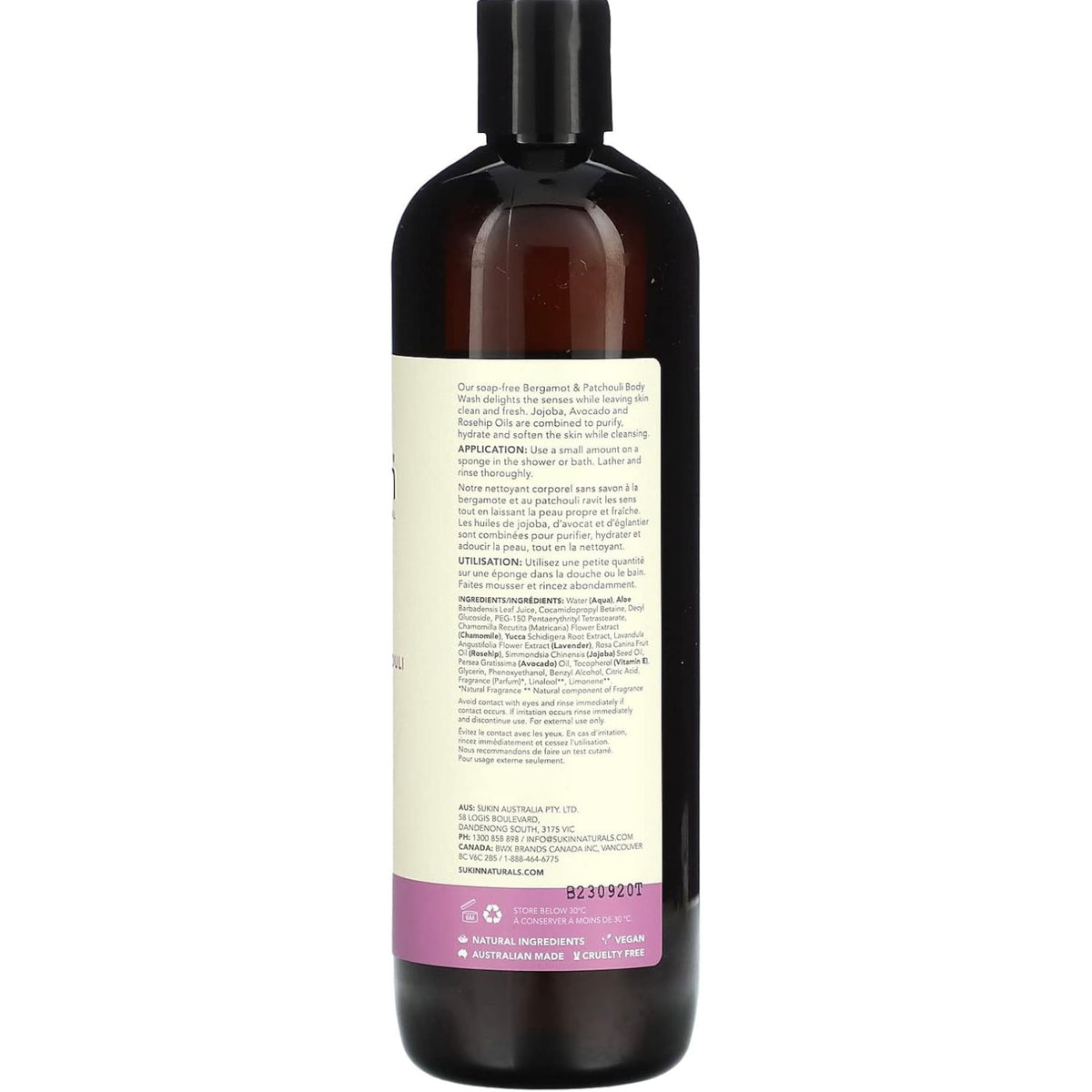 Sukin Botanical Body Wash Bergamot & Patchouli 500ml