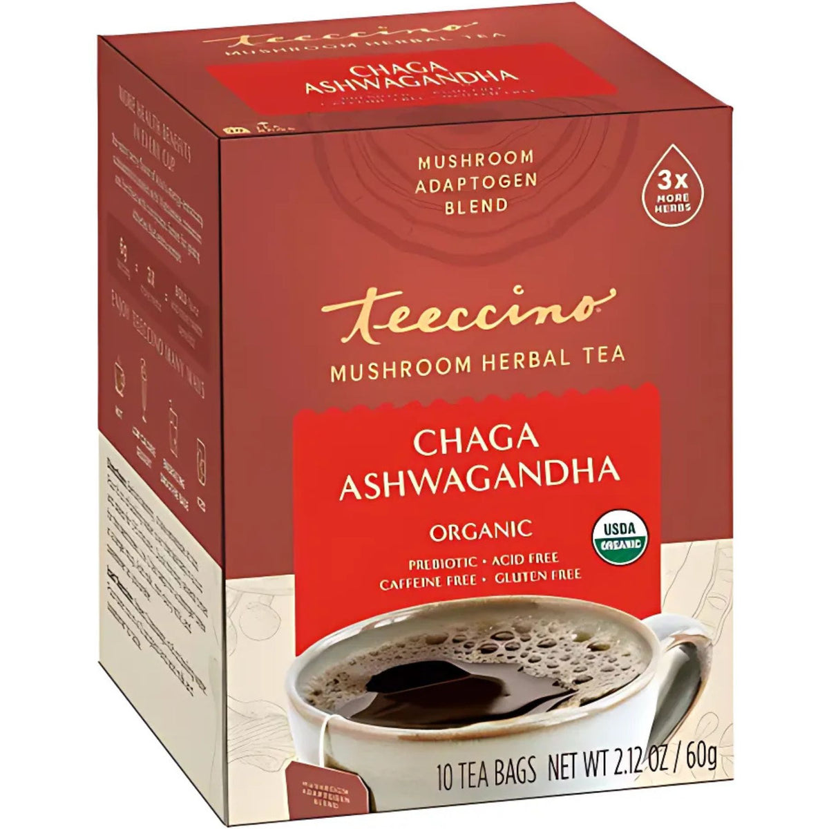 Teeccino Chaga Ashwagandha Butterscotch Cream Mushroom Herbal Tea 10ct