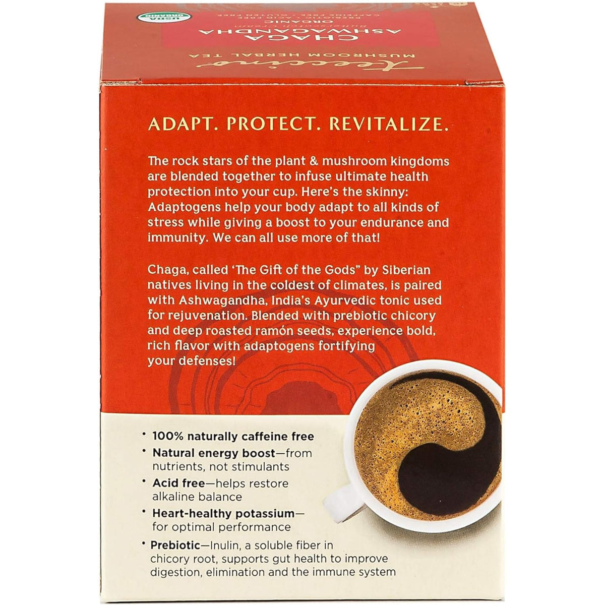 Teeccino Chaga Ashwagandha Butterscotch Cream Mushroom Herbal Tea 10ct