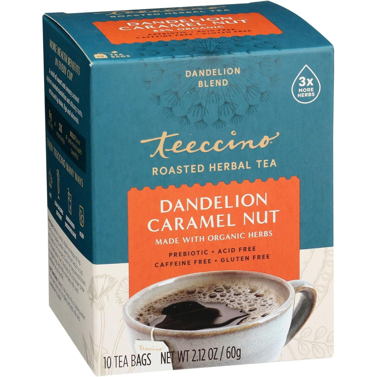 Teeccino Dandelion Caramel Nut Roasted Herbal Tea 10ct