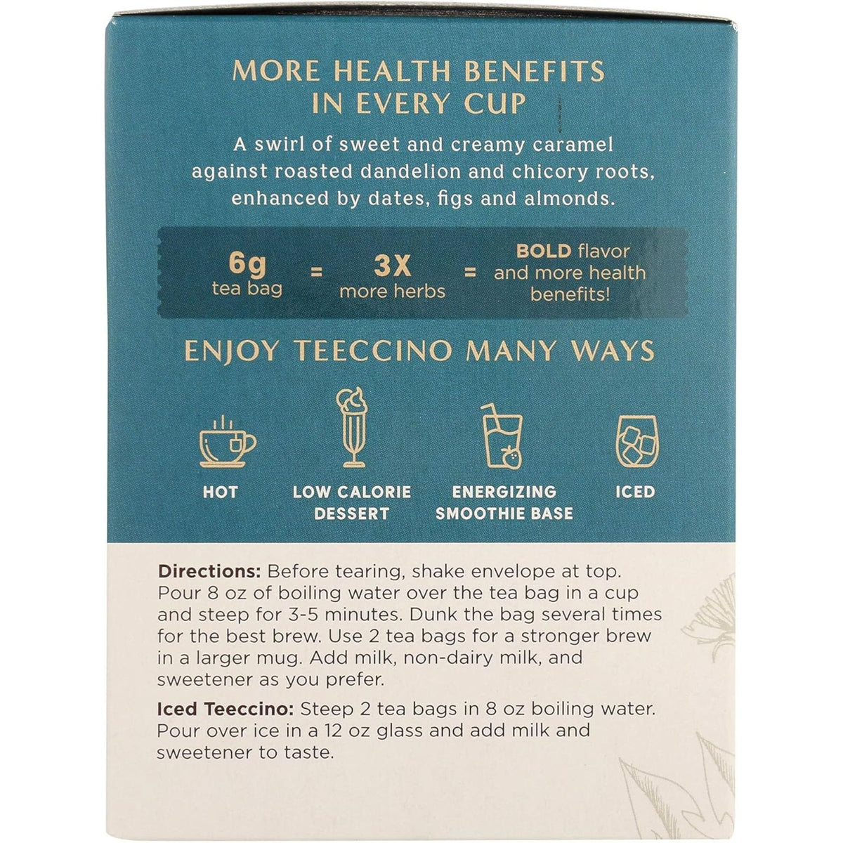 Teeccino Dandelion Caramel Nut Roasted Herbal Tea 10ct