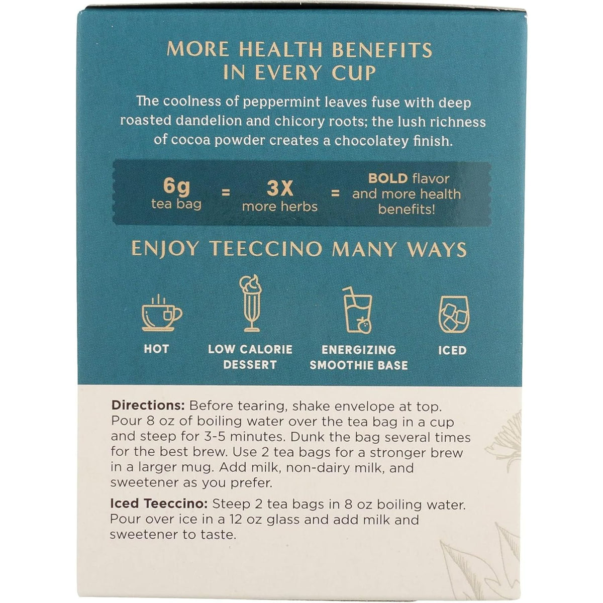 Teeccino Dandelion Mocha Mint Roasted Herbal Tea 10ct