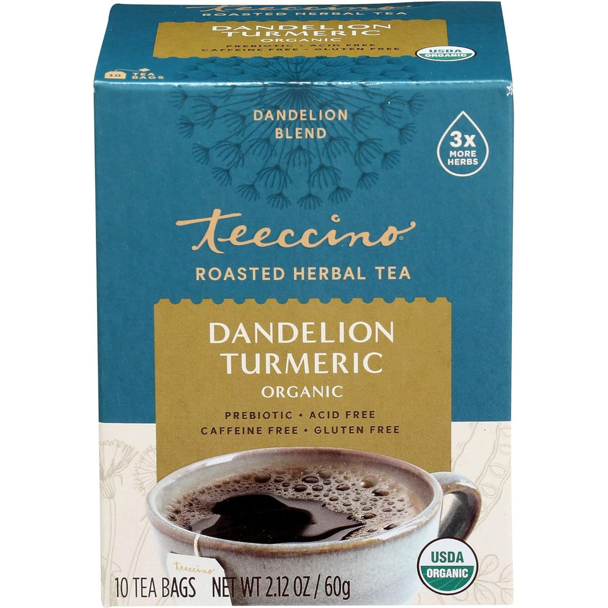 Teeccino Dandelion Turmeric Roasted Herbal Tea 10ct