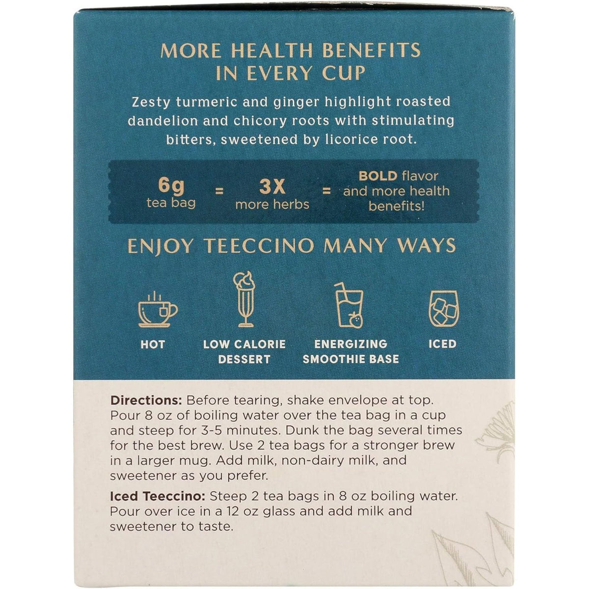 Teeccino Dandelion Turmeric Roasted Herbal Tea 10ct