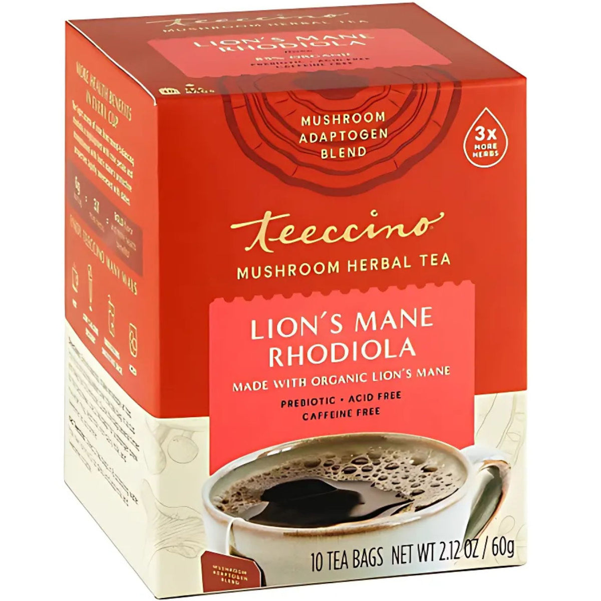Teeccino Lion’s Mane Rhodiola Rose Mushroom Herbal Tea 10ct