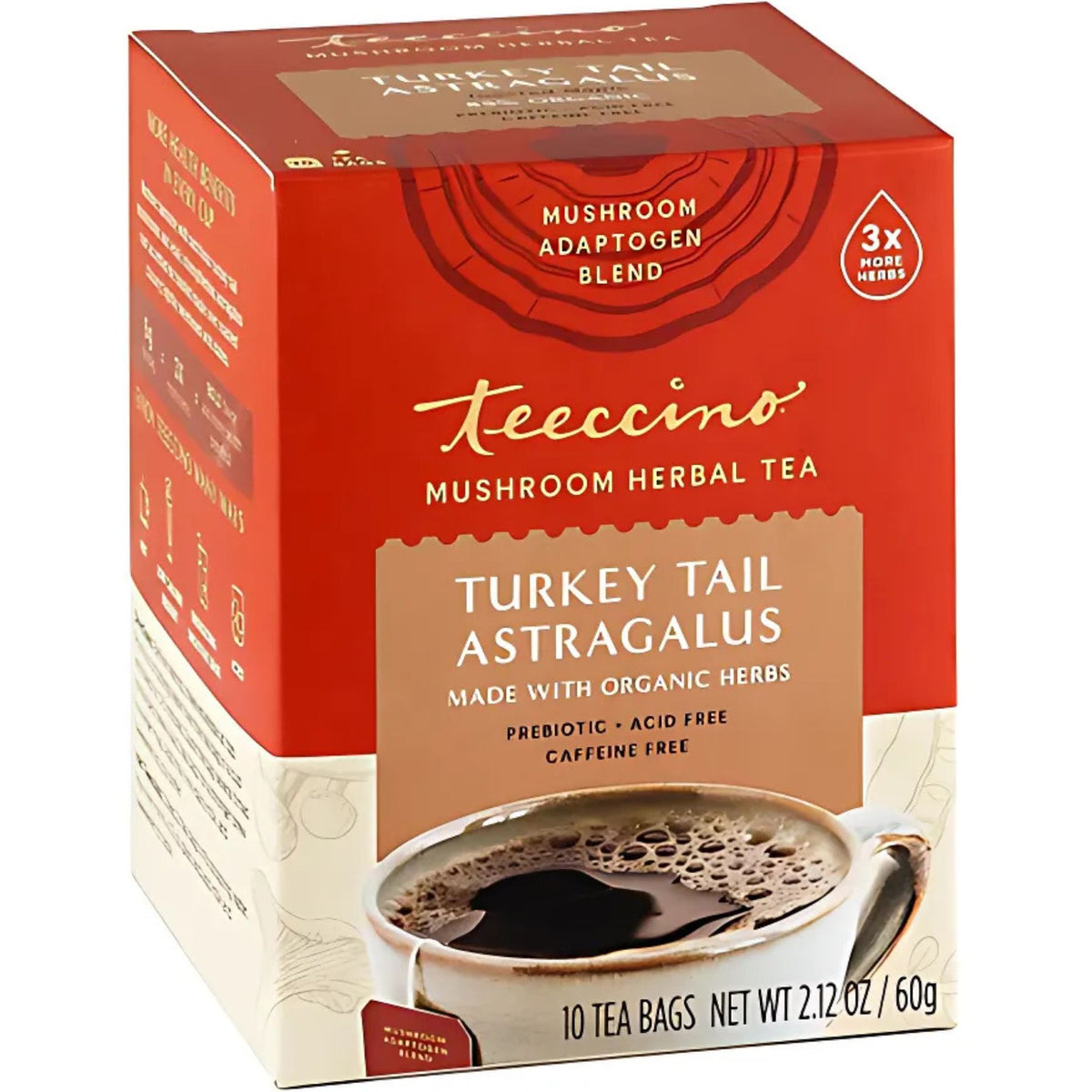 Teeccino Turkey Tail Astragalus Toasted Maple Mushroom Herbal Tea 10ct