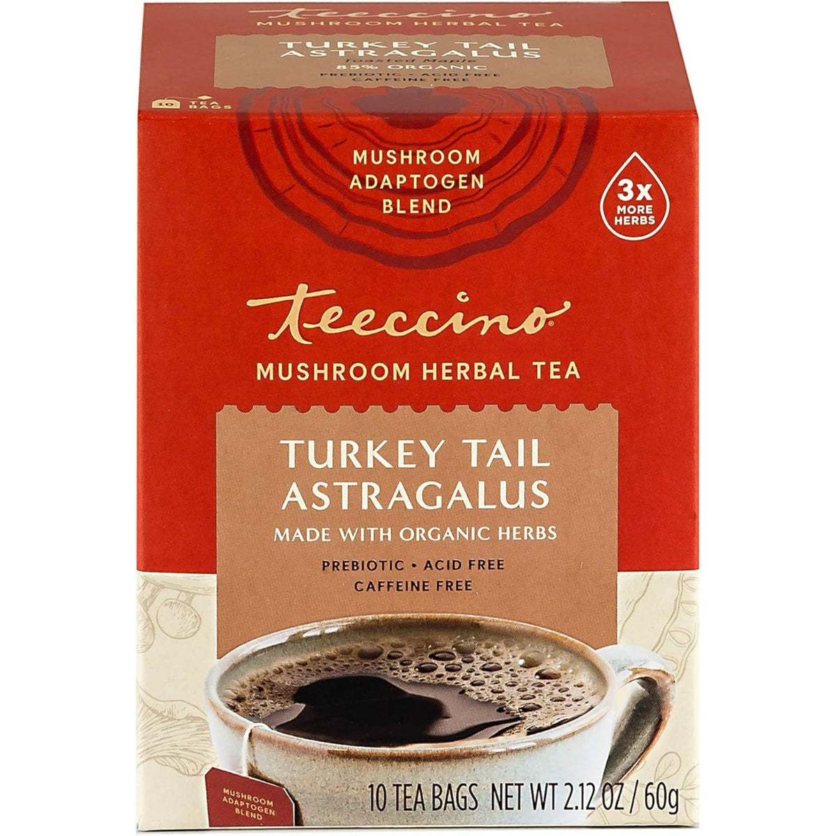 Teeccino Turkey Tail Astragalus Toasted Maple Mushroom Herbal Tea 10ct