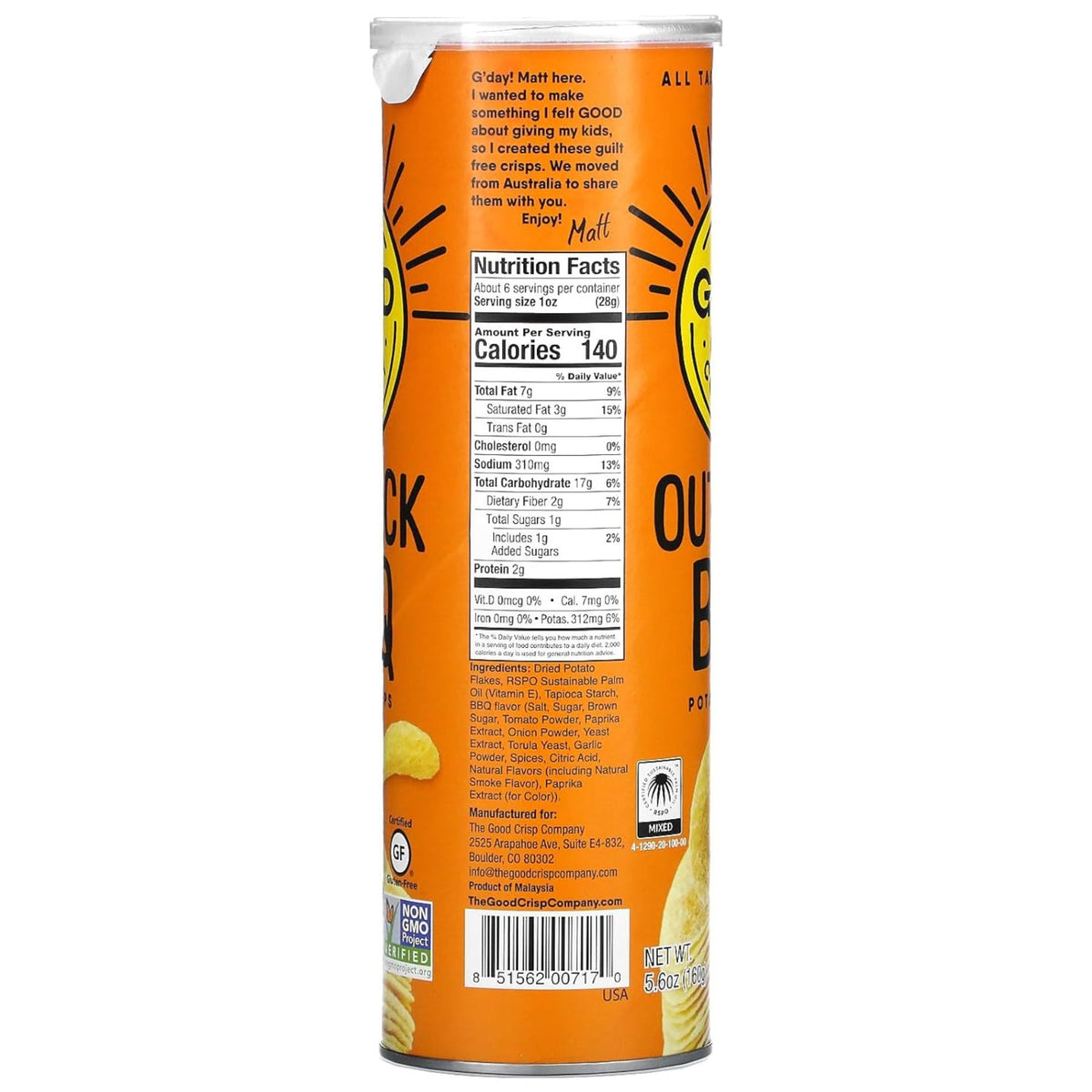 The Good Crisp Co. Potato Crisps - Outback BBQ 160g