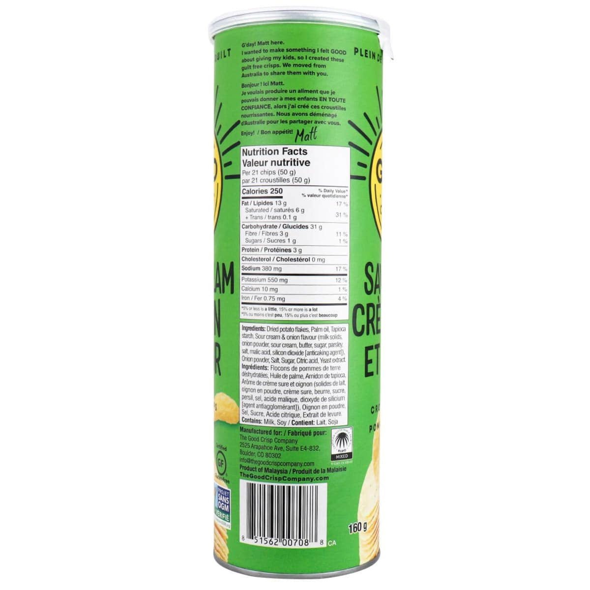 The Good Crisp Co. Potato Crisps - Sour Cream & Onion 160g