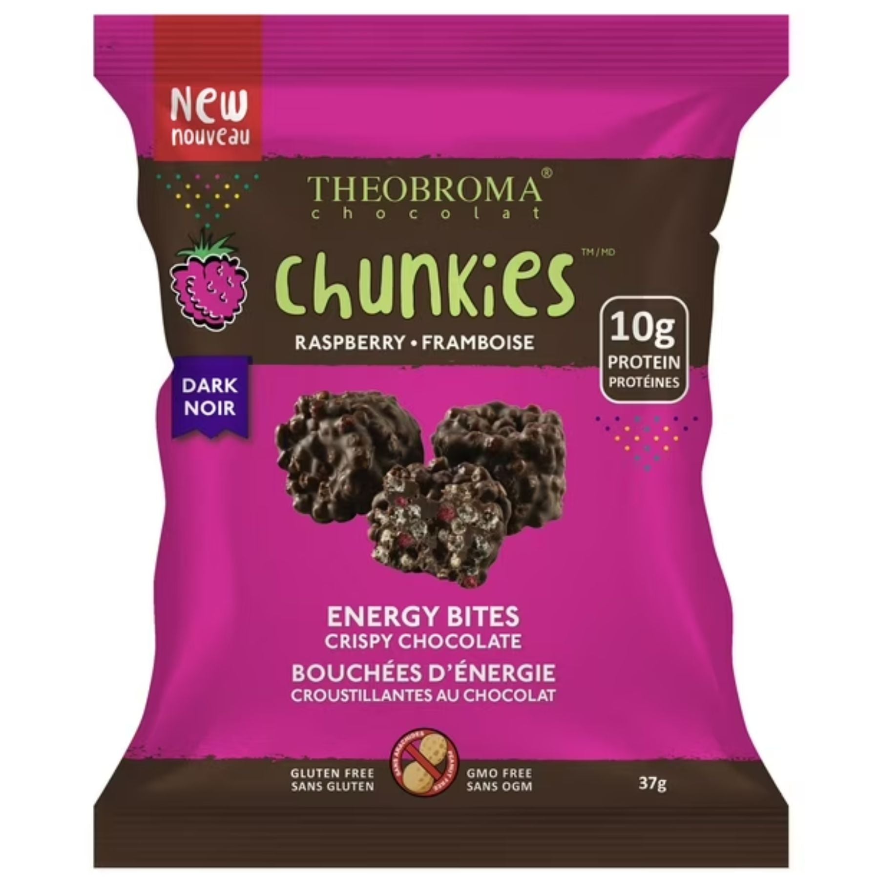 Theobroma 60% Dark Raspberry Energy Bites Crispy Chocolate Chunkies 37g