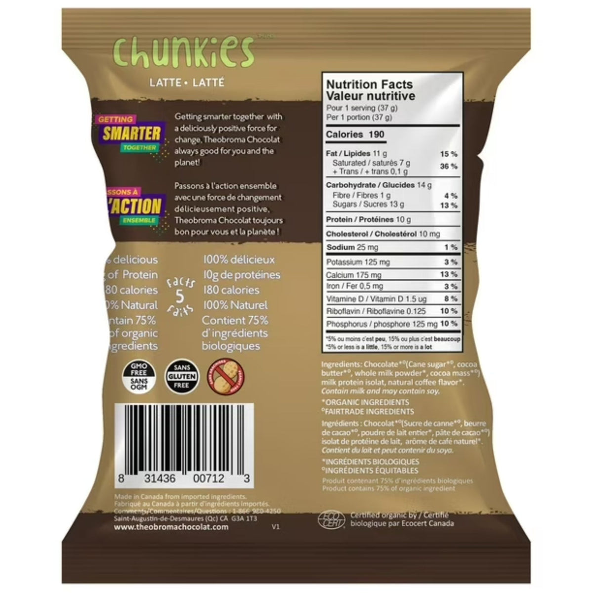 Theobroma 38% Milk Latte Energy Bites Crispy Chocolate Chunkies 37g