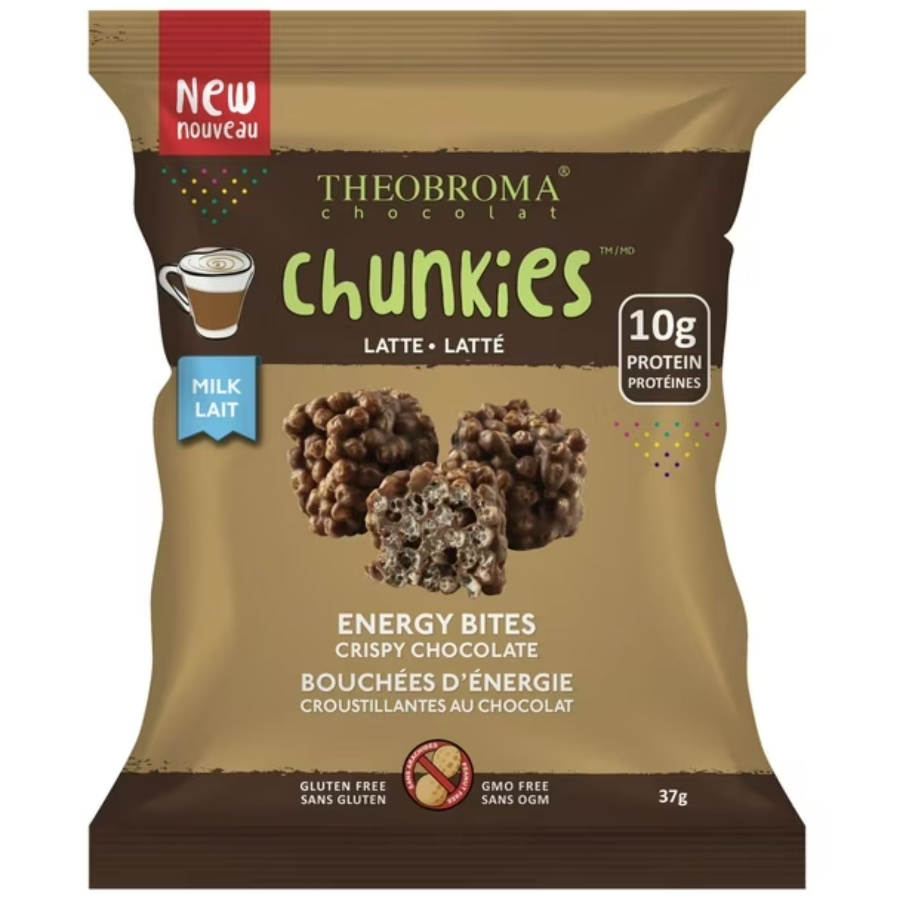 Theobroma 38% Milk Latte Energy Bites Crispy Chocolate Chunkies 37g