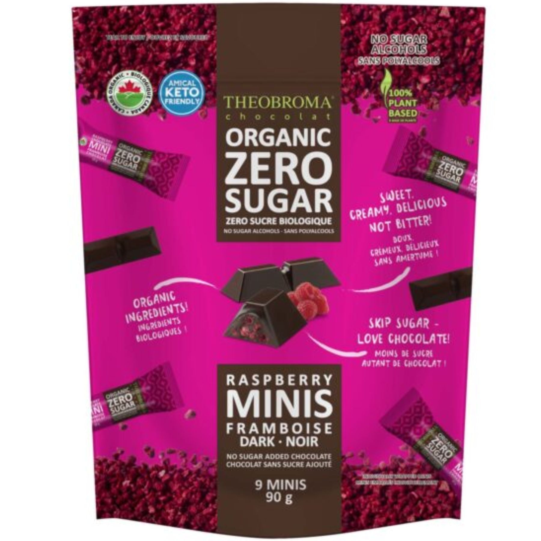 Theobroma Organic Zero Sugar Dark Chocolate Raspberry Minis 90g