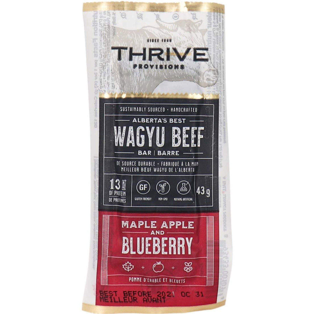 Thrive Provisions Wagyu Beef Bar Maple Apple & Blueberry 43g