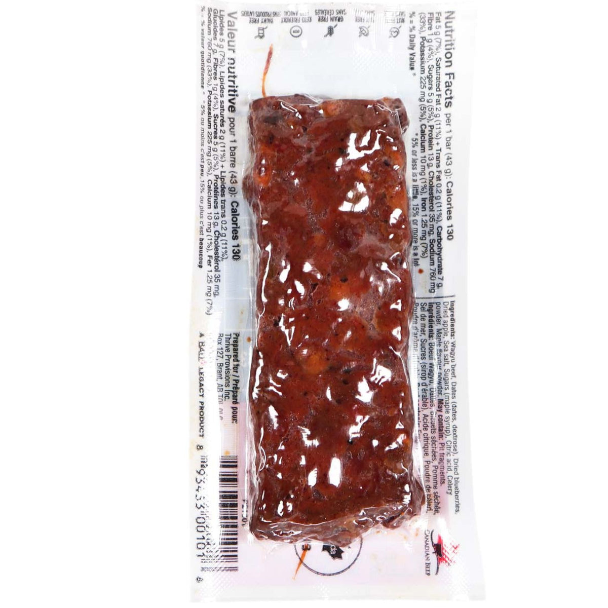 Thrive Provisions Wagyu Beef Bar Maple Apple & Blueberry 43g