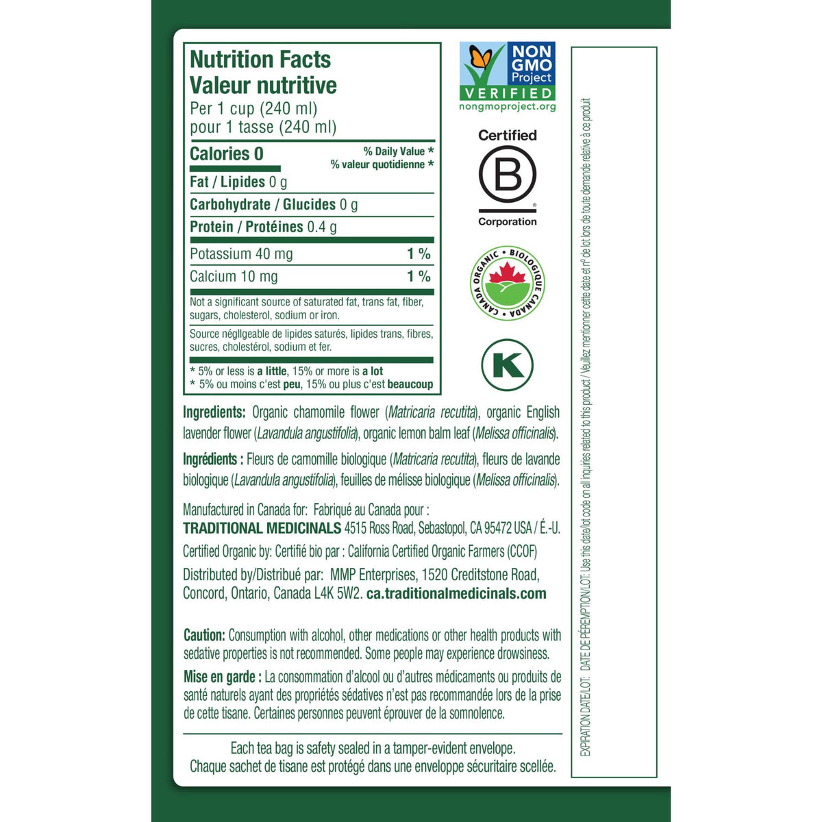 Traditional Medicinals Organic Chamomile & Lavender Tea 16ct