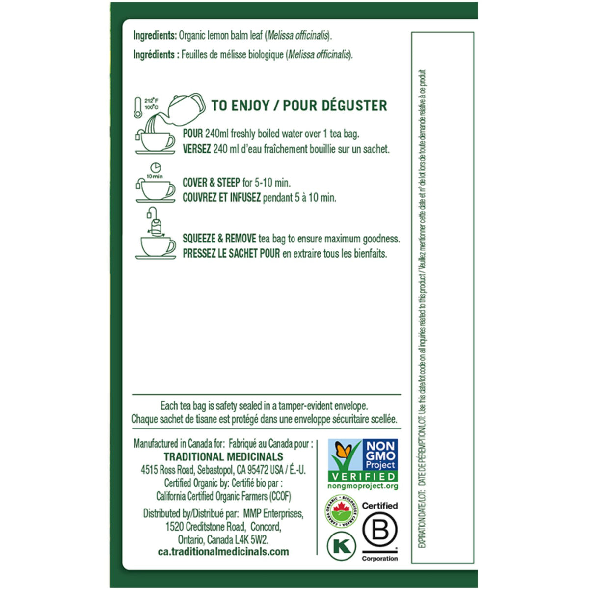 Traditional Medicinals Organic Lemon Balm Tea 16ct