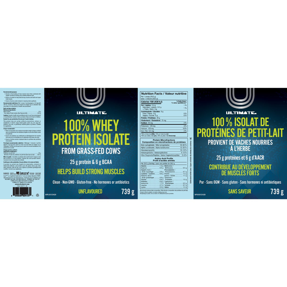 Ultimate 100% Whey Protein Isolate Powder - Unflavoured 739g