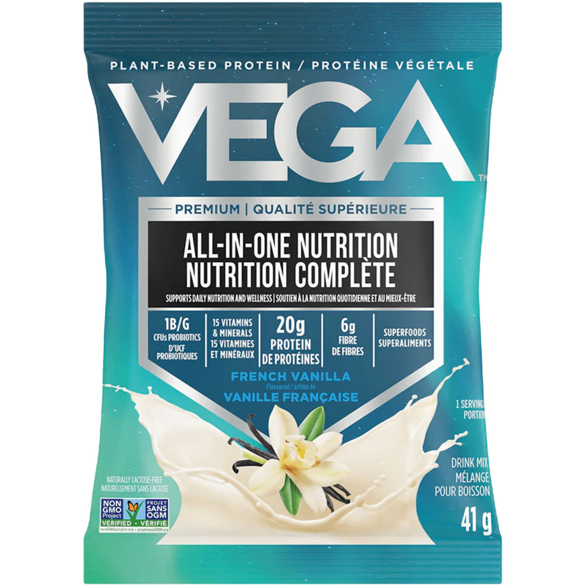 VEGA All-In-One Nutrition Plant-Based Protein French Vanilla 41g (Single Serving)