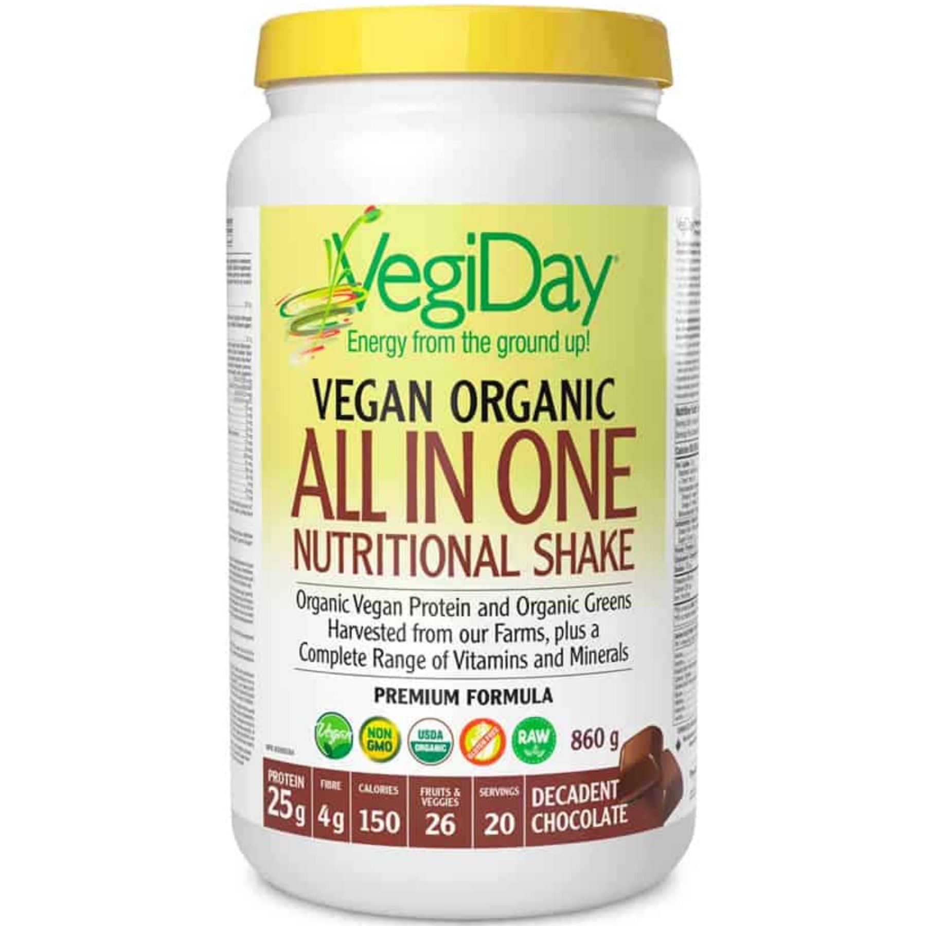 VegiDay Vegan Organic All in One Nutritional Shake - Decadent Chocolate 860g