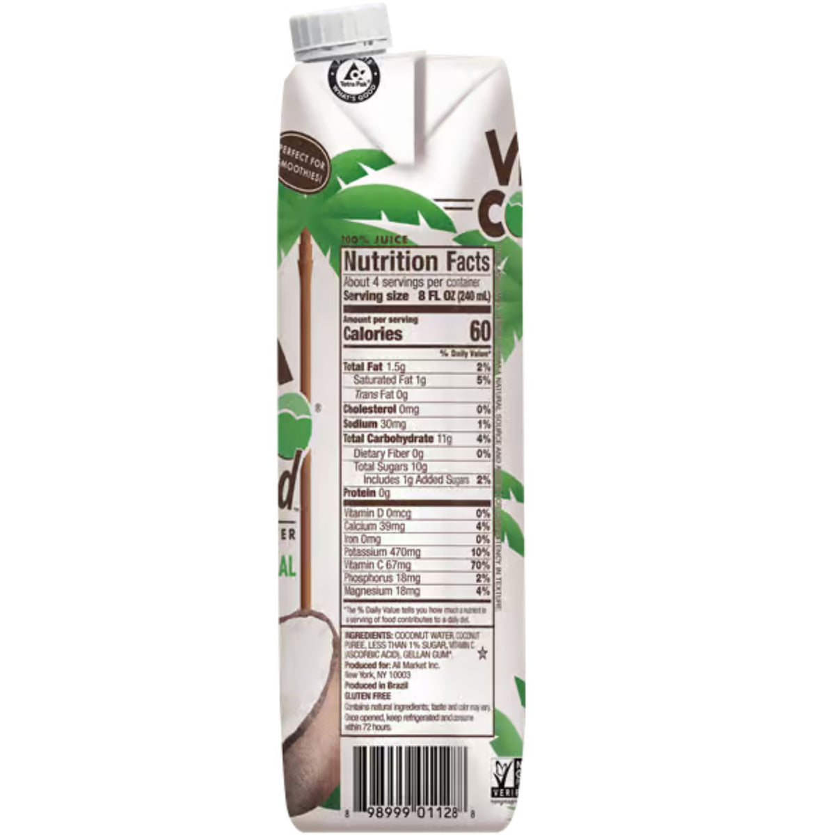 Vita Coco Pressed Coconut Water, Original 1L
