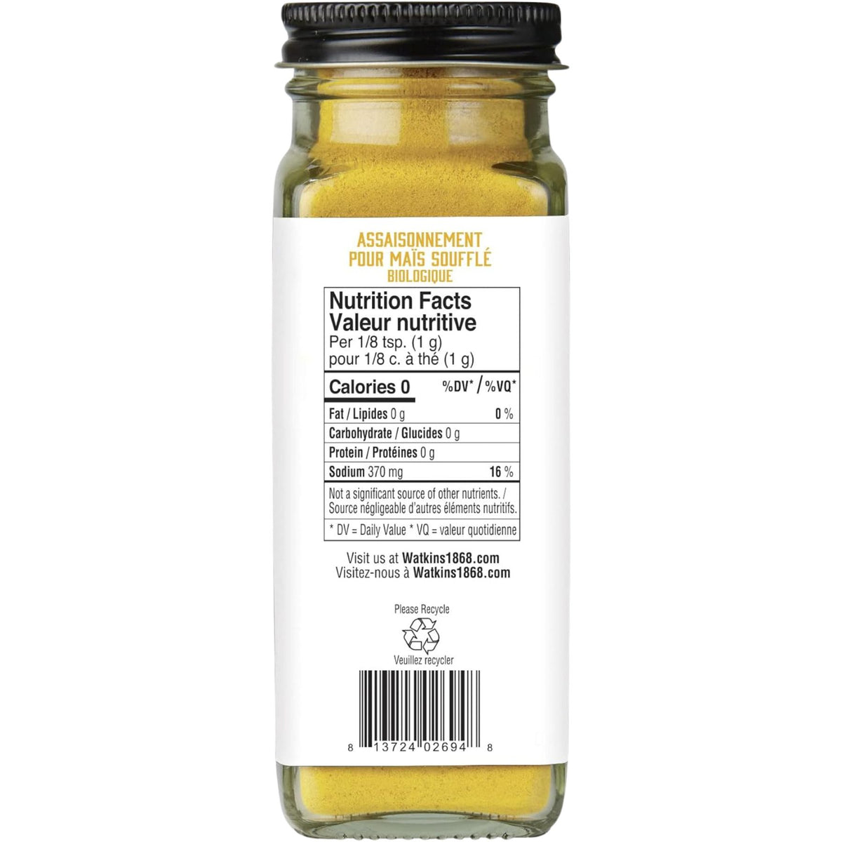 Watkins Organic Butter/Salt Popcorn Seasoning 150g