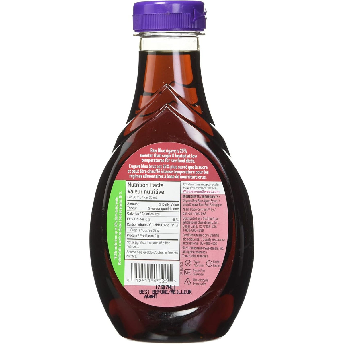 Wholesome Organic Raw Blue Agave Syrup 480ml