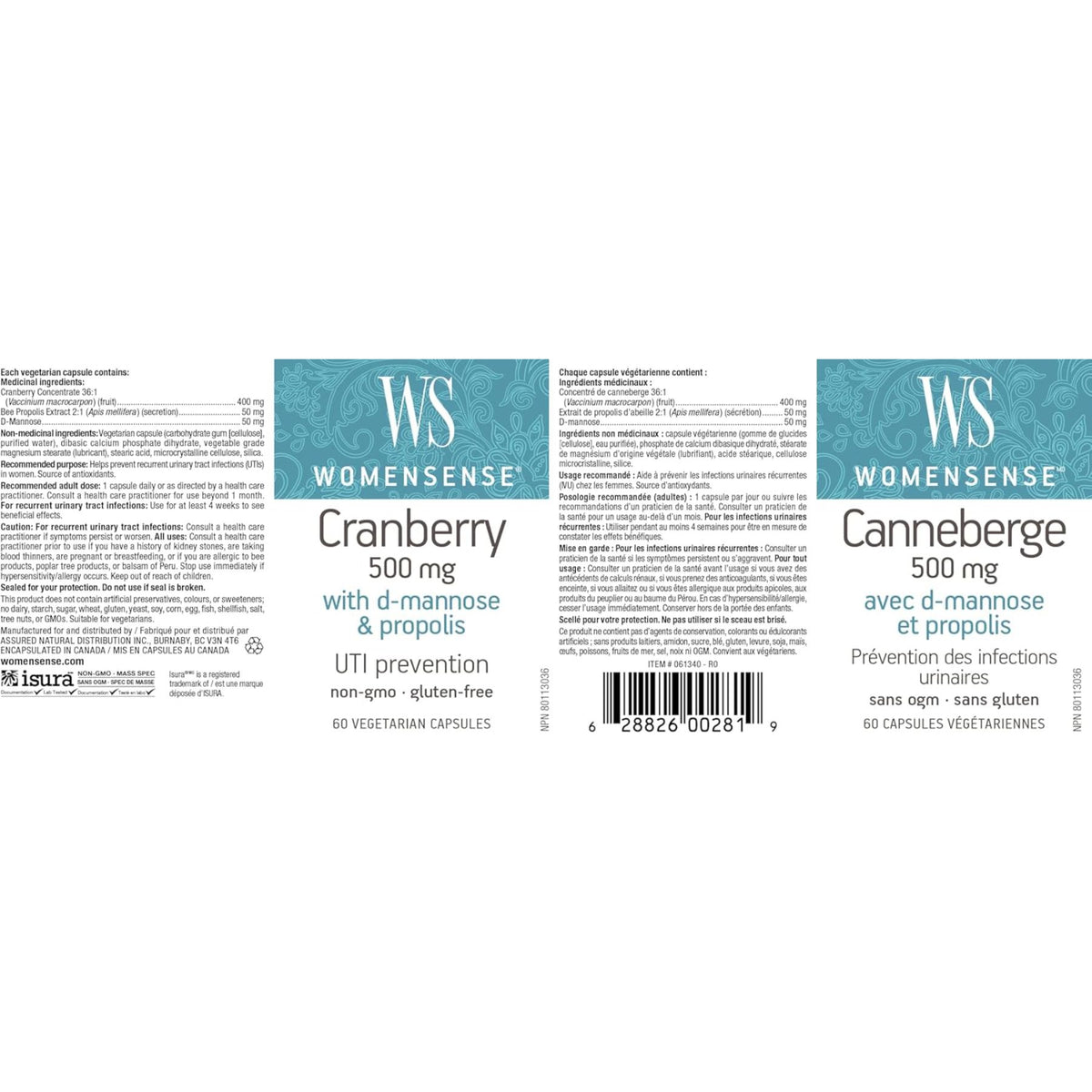 WomenSense D-Mannose 500mg with Cranberry & Propolis 60s