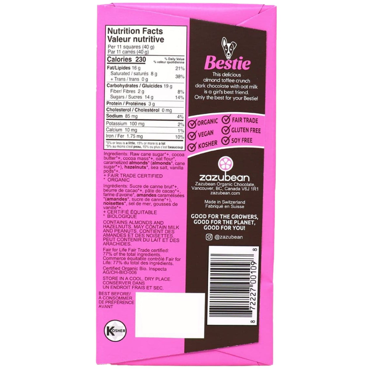 Zazubean Seasonal Bestie Almond Toffee Crunch Chocolate Bar 85g