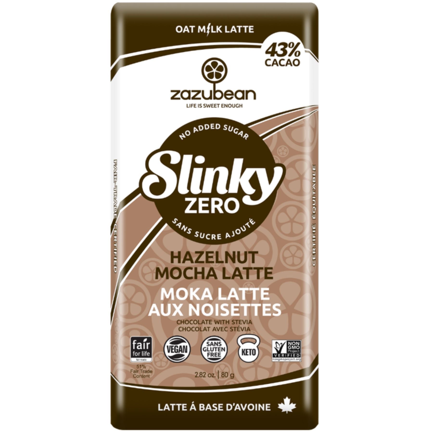 Zazubean Zero Added Sugar Keto Chocolate Bar - Hazelnut Mocha Latte 80g